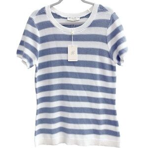 NWT DownEast Blue and White Striped Knit Top Size Large